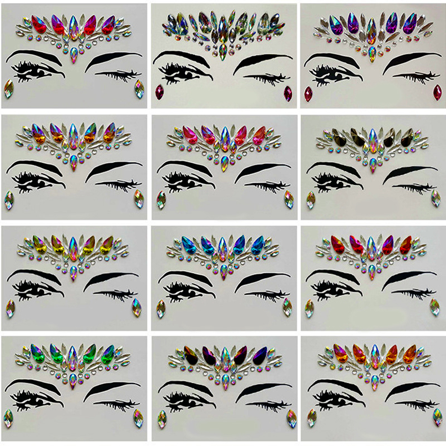 

Diamond Sticker Bohemia Style Glitter Crystal Tattoo Stickers For Women Face Forehead Paster Wedding Decorations 13 styles RRA1183