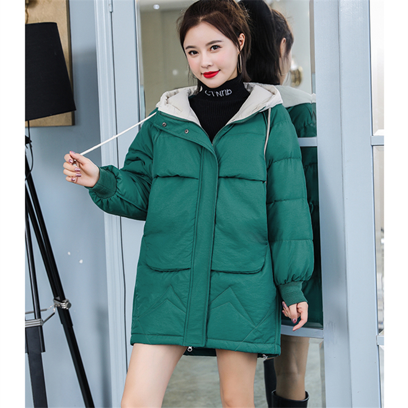 

2019 Winter Fashion New Large Size Cotton Women's Long Section Loose Hooded Thick Warm Cotton Coat Tide H00947, Beige