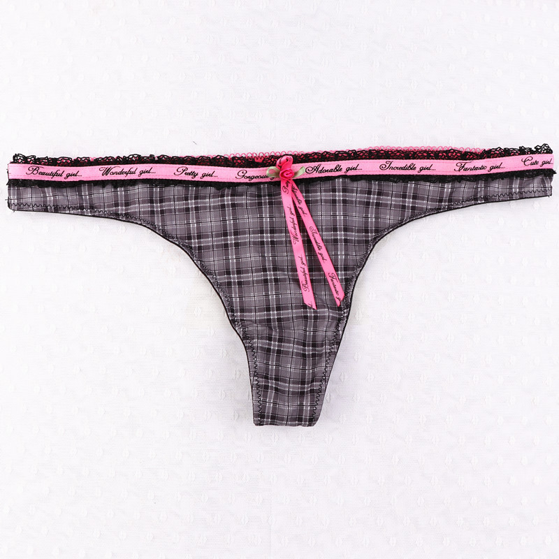 

1PCS Sexy Women Thongs Plaid Lace Striped Panties Bikini Girls Underpants Panty T Back Thongs Underwear For Ladies Hot Sale, Blue