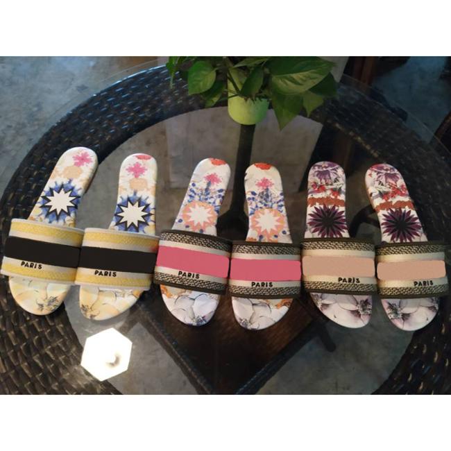 

Paris Luxury Designer Quite Nice Summer Sandals Beach Slide Slippers Ladies Flip Flops Loafers Print Leather Solid Color 35-42 with Box, Navy
