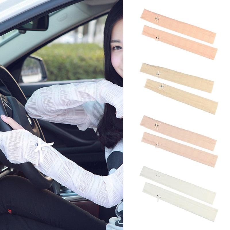 

1pair Women's Sun Protection Sleeves Mesh Lace UV Thin Long-sleeved Bike Breathable Cycling Gloves Driving Arm Warmers Sleeves, 02