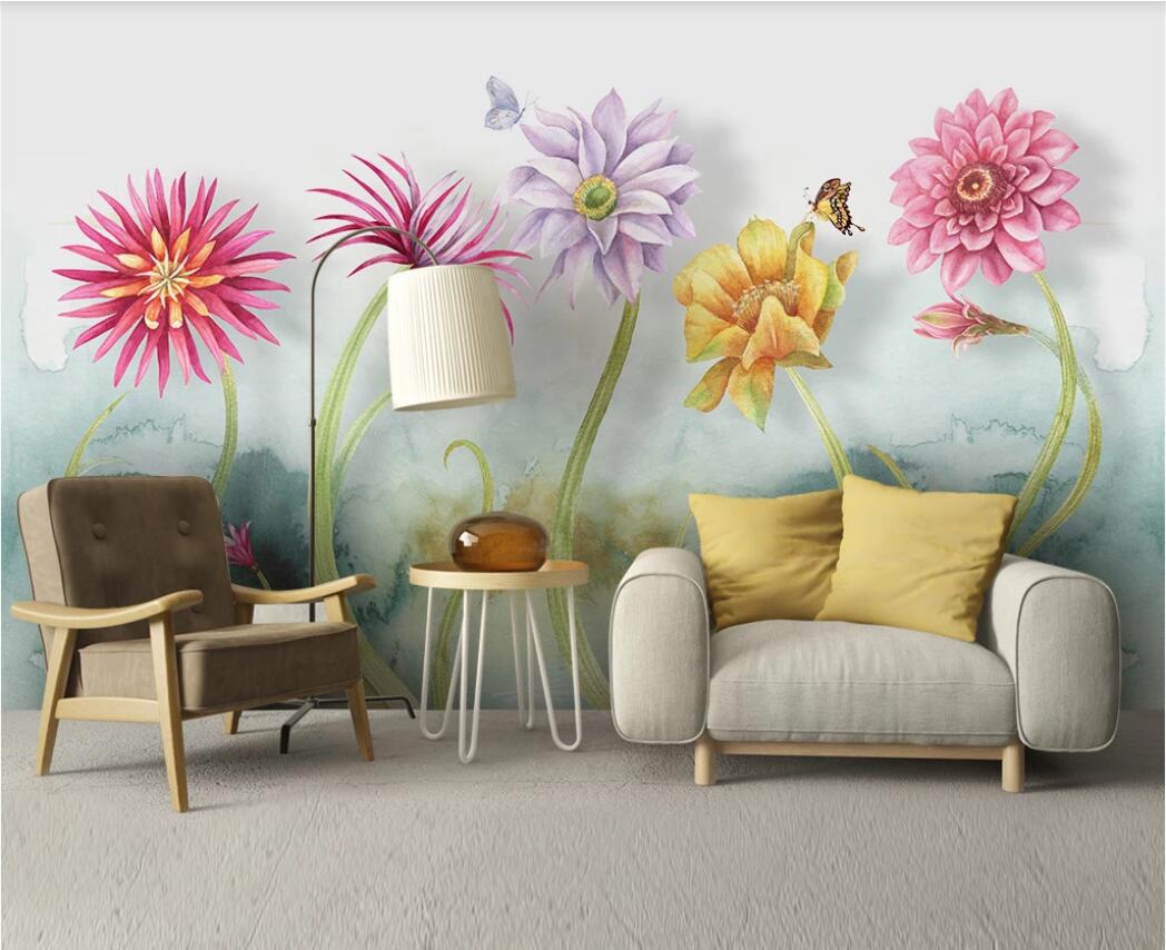 

3d wallpaper custom photo murals Northern Europe is contracted small and pure and fresh flower watercolor style wall decor wall art pictures, Non-woven fabric