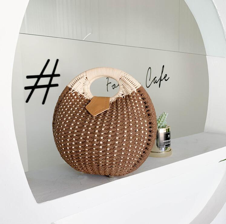 

factory wholesale women handbag seaside holiday portable shell bag summer new braided beach bag sweet little fresh contrast woven bag, Black;red