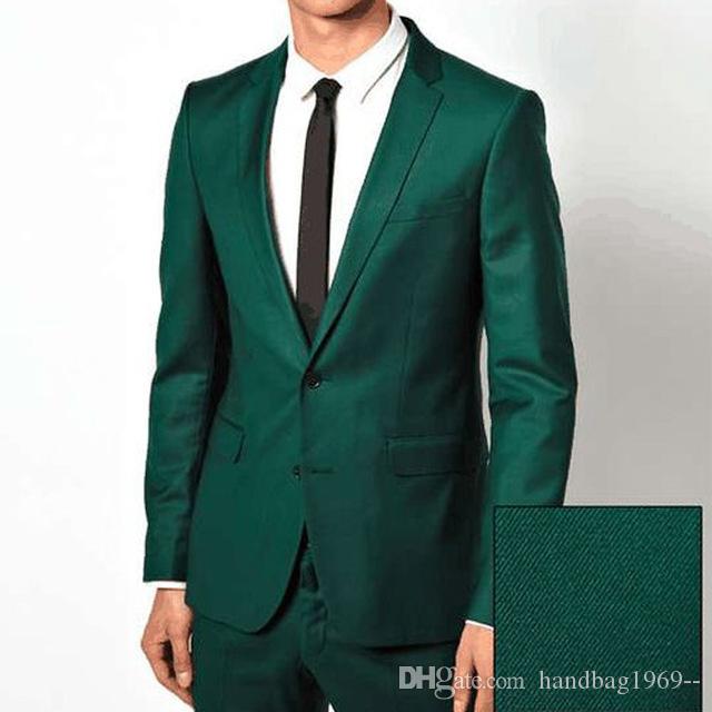 

High Quality Two Buttons Dark green Groom Tuxedos Groomsmen Notch Lapel Best Man Blazer Mens Wedding Suits (Jacket+Pants+Tie) D:36, Same as image