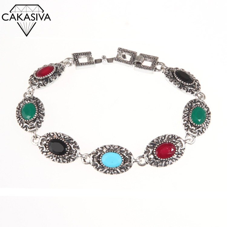 

Vintage Natural Sapphire Ancient Silver Lacquered Art Carved Bracelet Vintage Bracelet Birthday Holiday Gift Jewelry for Women