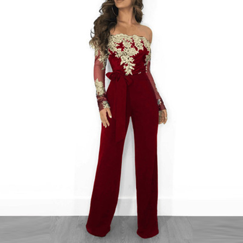 

Womens Jumpsuit Summer Jumpsuit Off Shoulder Sexy Rompers Office Work Wear Elegant Party Overalls for Women Sexy & Club, Black