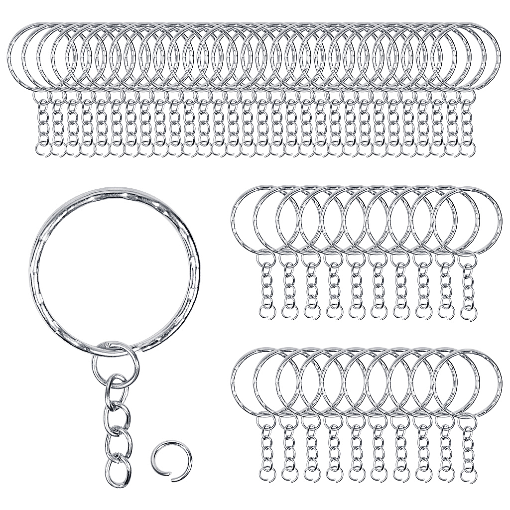

50 Pieces Metal Key Rings With Chains And Small Round Split Rings For Organizing Keys And Making Craft 1.4*28mm Silver