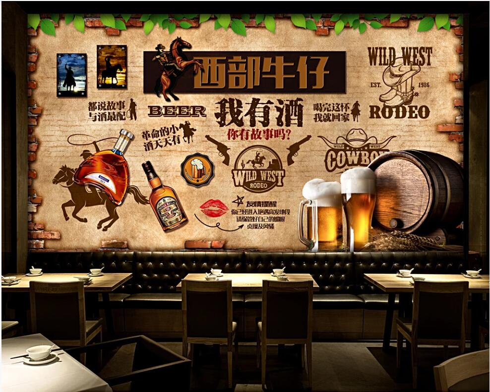 

3d wallpaper custom photo mural Western Cowboy Bar Retro brick wall tv background home decor 3d wall murals wallpaper for living room, Non-woven wallpaper