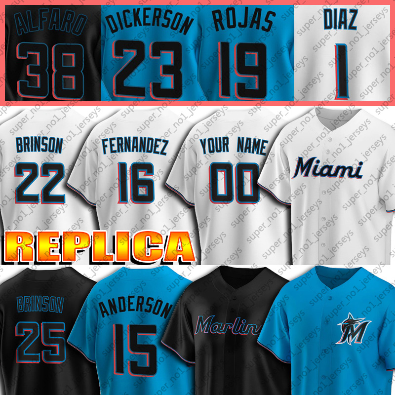 

24 Jesus Aguilar Jersey 38 Jorge Alfaro 15 Brian Anderson Jerseys 5 Jon Berti Jose Fernandez Jersey Sandy Alcantara Custom Baseball Jerseys, Blue;black