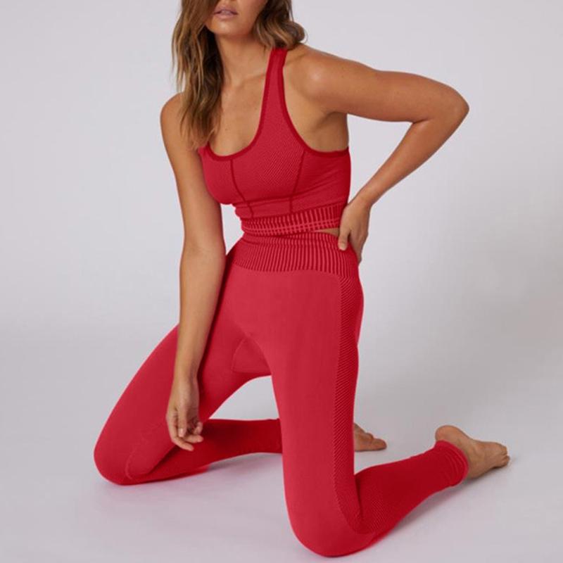 

Yoga Sets Women Gym Clothes Yoga Set Women 2 Piece Set Crop Top Bra Vest Legging Sportsuit Workout Outfit Fitness Gym Sets, Red