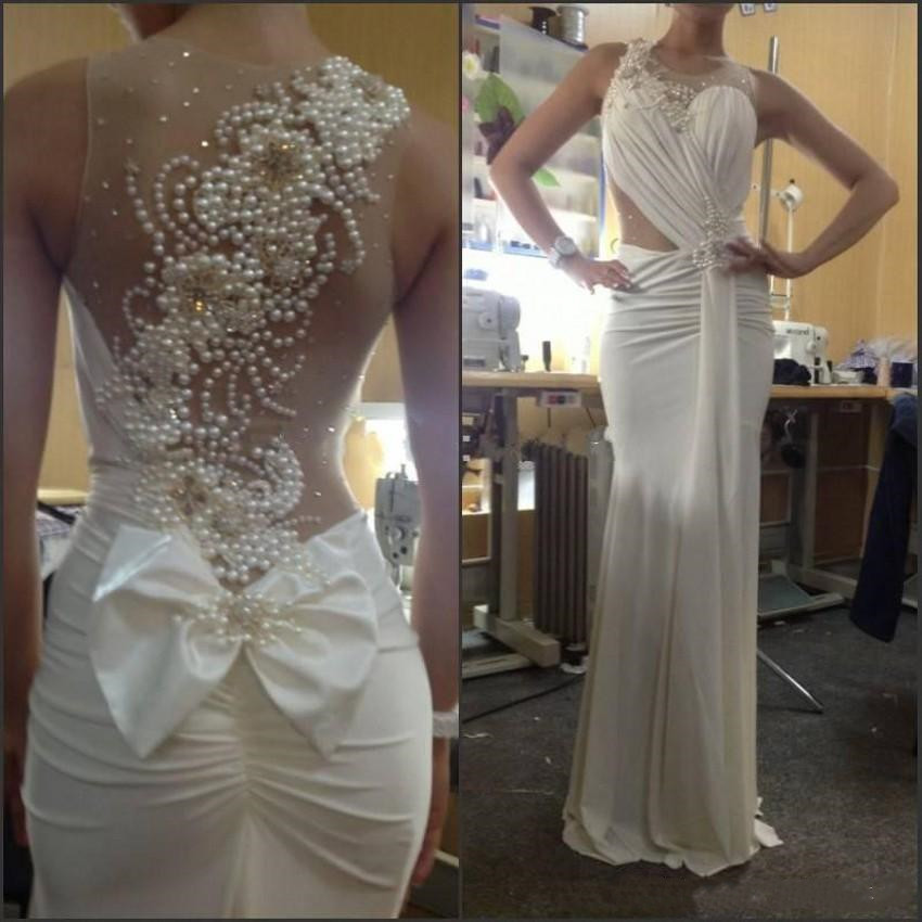2020 manches sirène robes de soirée Perles perles Julie Vino Sheer Retour en mousseline de soie robe de bal Arabie arabe Parti Robes de soirée