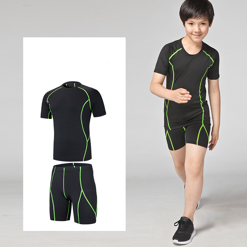 

Kids Running Sets Boys Girls Compression base layer t shirt Basketball football Soccer set Sports Fitness Shorts Tennis Shirts, 6050t052 orange line