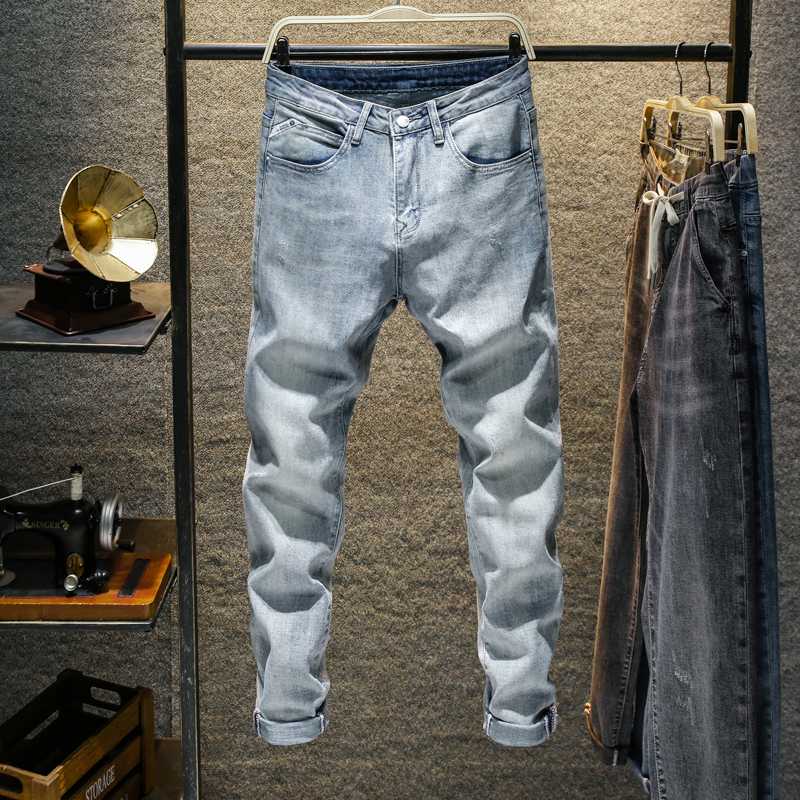 

2020 Men's Stretchy Skinny Biker Jeans Man Casual Loose Fall Denim Pants Mens Elastic Waist Harem Pants Men Jogger Clothesgray, Blue