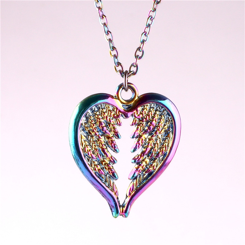 

23325 Alloy Rainbow Angel Wings Necklace Women Angel Wings Pendant Guardian Angel Charm Gifts Wing Necklace Jewelry, Silver