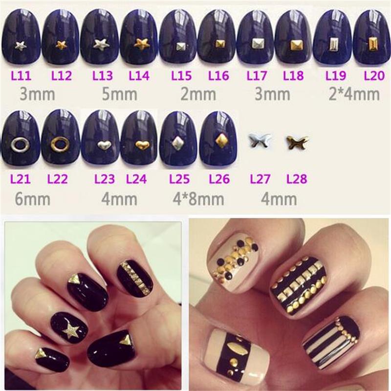 

DIY Nail Art Decorations Dot Nail Studs Square Gold 3D Metal Rivets Rhinestones Triangle Manicure tools
