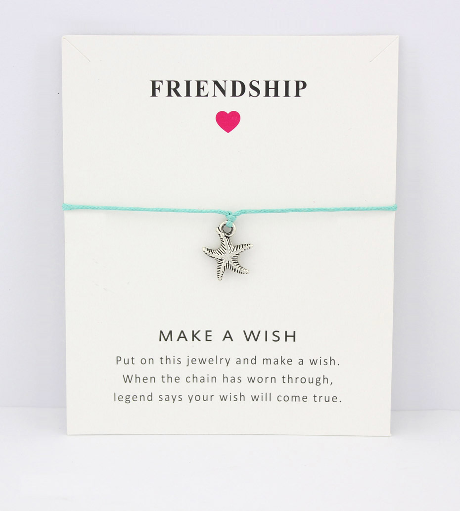 

Starfish Rudder Card Bracelets Dolphins Shell Conch Antique Silver Charm Jewelry Wax Cord Women Men Girl Boy Unisex Gift Custom
