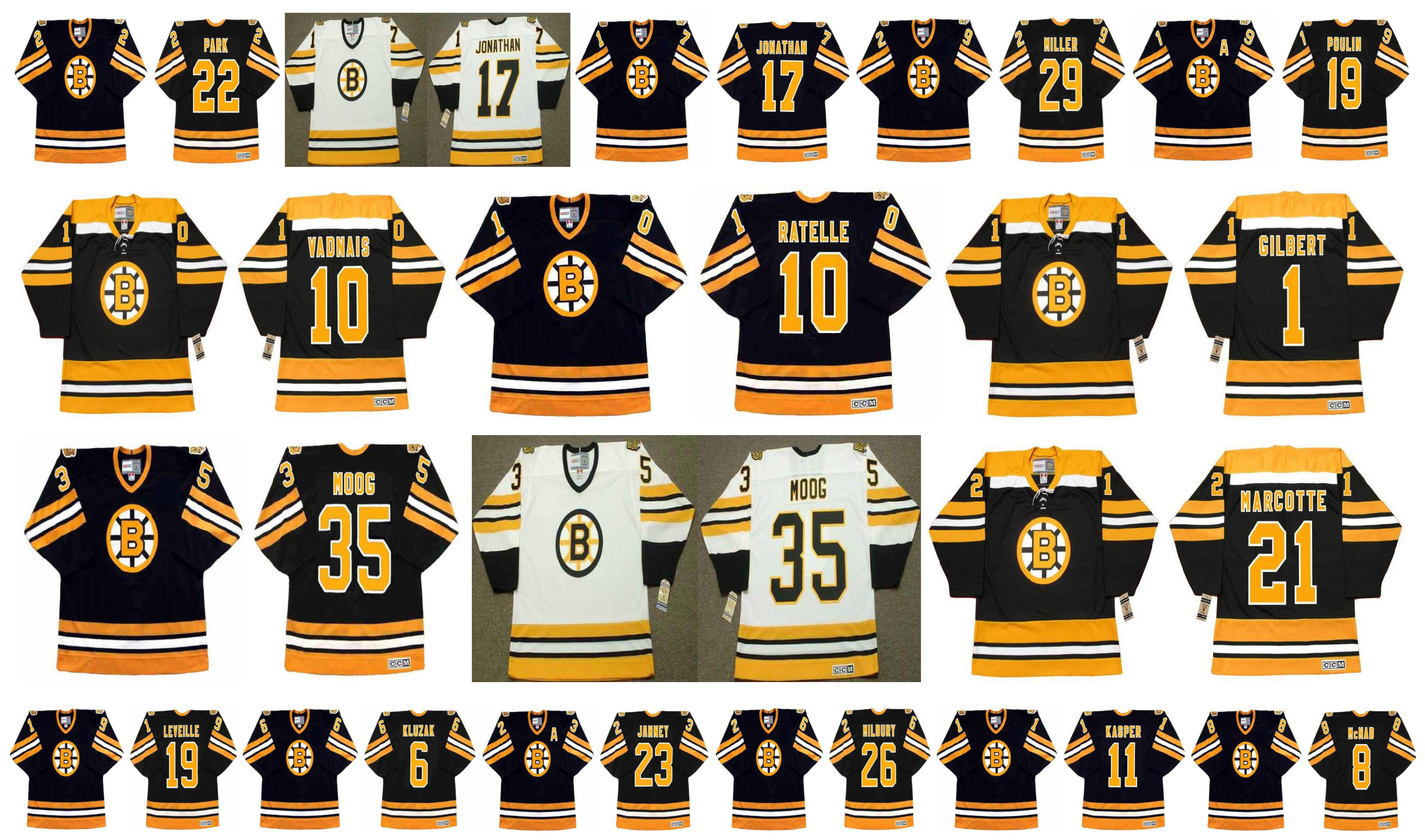 

Vintage Boston Bruins Jersey 1 GILLES GILBERT 10 JEAN RATELLE 21 DON MARCOTTE 35 ANDY MOOG DAVE POULIN 17 JONATHAN 29 JAY MILLER CCM Hockey, As pic