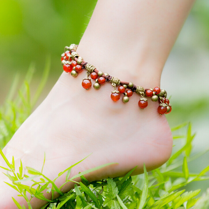

Yanting Bohemian anklets for women copper beads red onyx Chalcedony beads anklet handmade ethnic party accessories new 014