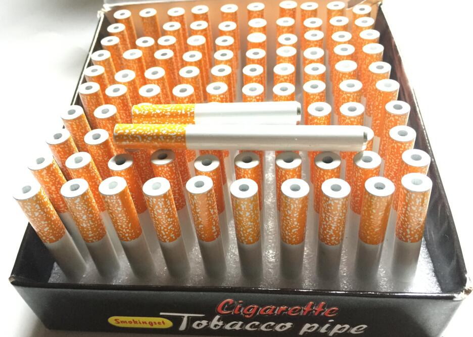 

100pcs/Box Cigarette Shape Smoking Pipes Metal Ceramic Bat Pipe One Hitter 78mm 55mm Mini Hand Tobacco Holder Tube Filter Snuff Snorter
