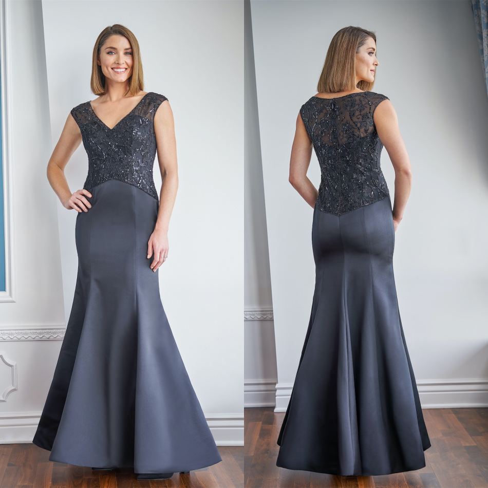 Jasmine mère de la mariée robes 2021 col en V dentelle satin perles paillettes robes de soirée longueur au sol sirène robe d'invité de mariage