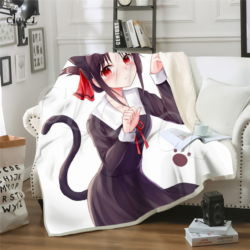 

Shinomiya Kaguya Cute Cat 3D Print Anime Bedding Double Layer Blanket Fluffy Travel Child Bedspread Blanket