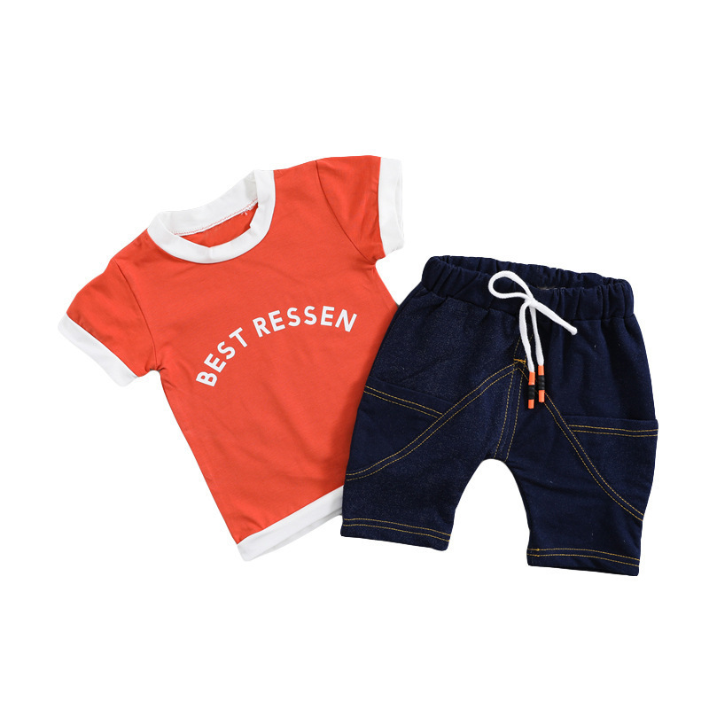 

Summer Baby Girls Boys Clothing Toddler Infant Clothes Suits Cotton Letter T Shirt Denim Shorts 2Pcs/sets Kids Children Costume, Xh zimu s yellow