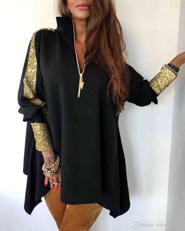Zipper Neck Jackets Casual Panelled Women Loose Outerwear Womens Designer Sequins Coat Fashion Ladies