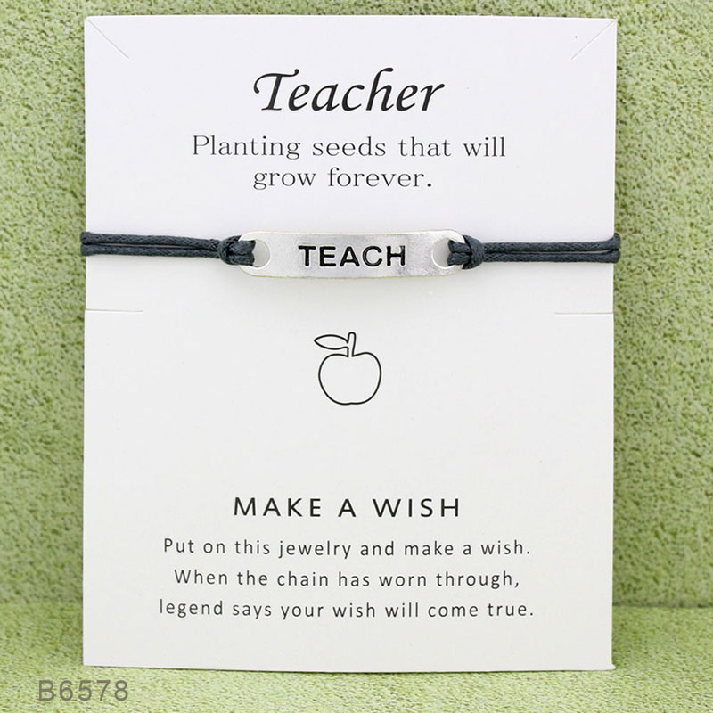 

Wish Teacher Love Handmade Rope Charm Bracelets for Women Men Friendship Statement Wish Jewelry With Card