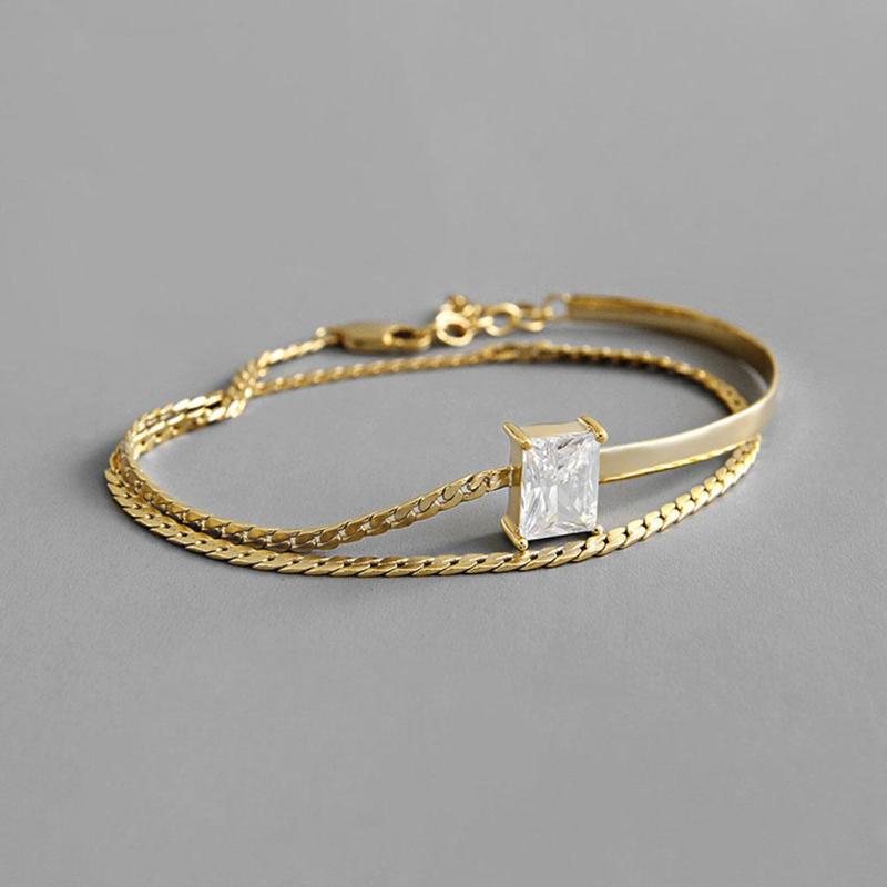 

Link, Chain Square Charm Double Layered Bracelet For Women Silver Plated Gold Color Woman Bangle Jewelry Pulseras Lover Gift
