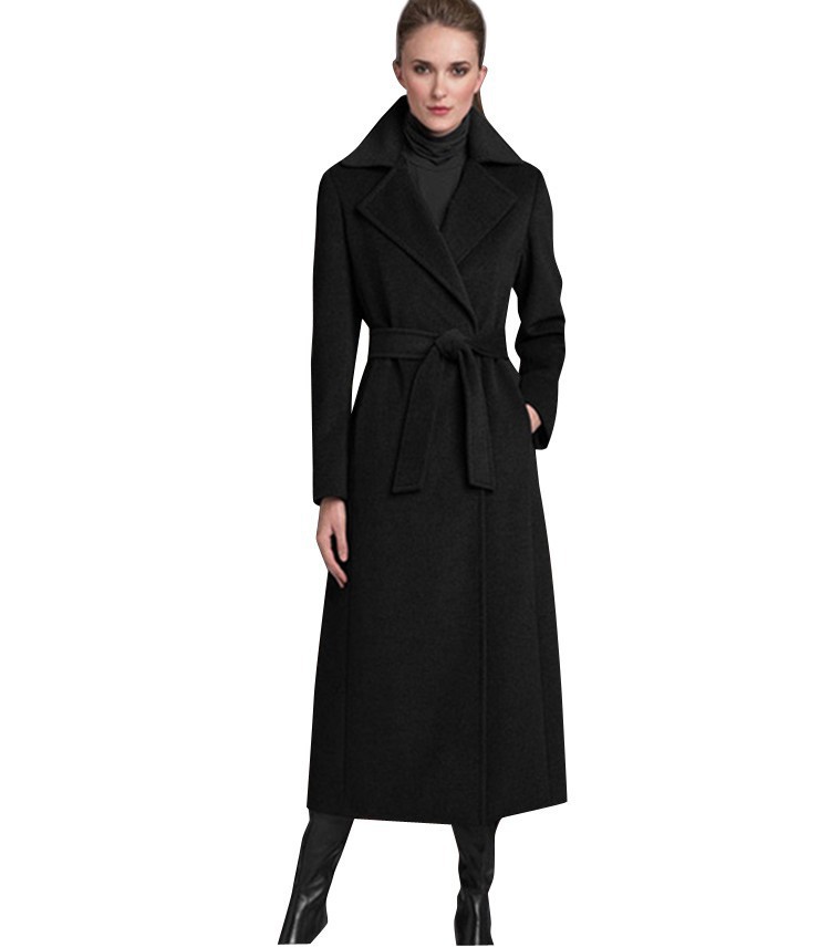 2018 Fall Winter Grey Simple Wool Maxi Long Coat Women Notched Lapel Career Overcoat
