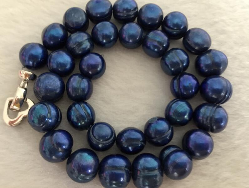 New strands 10-13 mm tahitian black green baroque pearl necklace 34” AAA