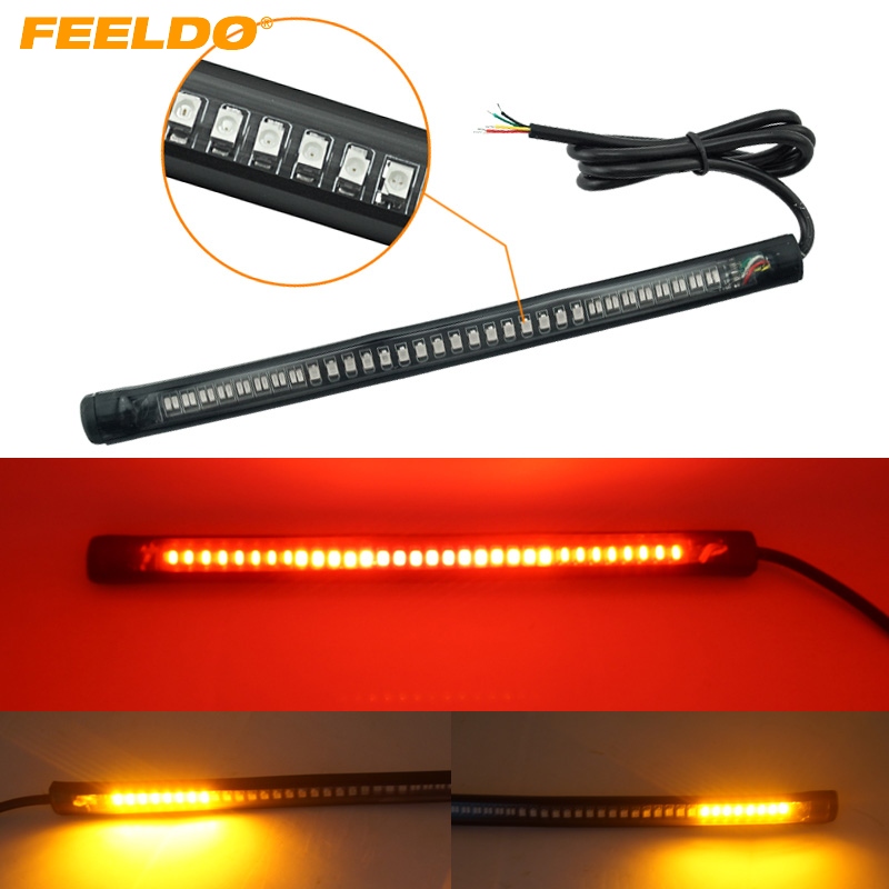 

FEELDO Red and Amber Motorcycle Car 48LED LED Turn Signal Light Tail Brake Stop License Plate Lamp Rear Light #2376