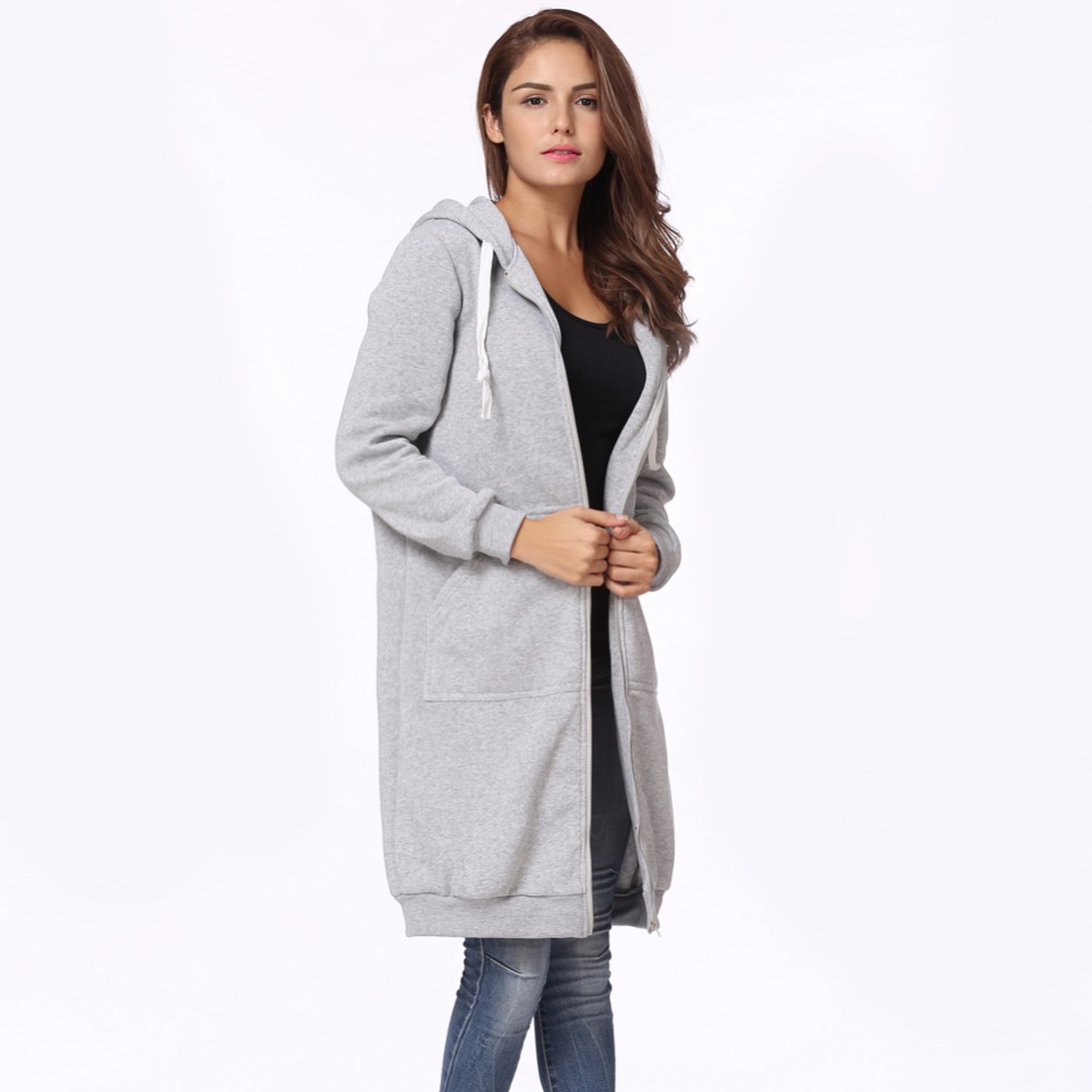 

5XL Oversized Winter Coats Women Fashion Long Hooded Sweatshirts Coat Casual Pockets Zipper Solid Outerwear Hoodies Jacket, Gray