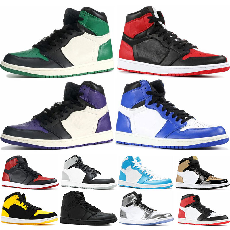 

2020 Mens 1s top Pine Green Court Purple Chicago OG 1 Game Royal Blue basketball shoes Backboard sports sneaker trainers size 5.5-13, Top 3 with black mark