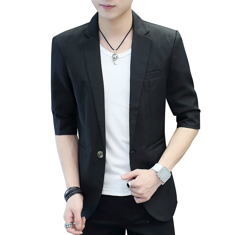 

2020 Summer Men Blazer New Fashion Casual Solid Half Sleeve Slim One-Button Blazer Mens Slim Fit Suit Jacket Black Dress