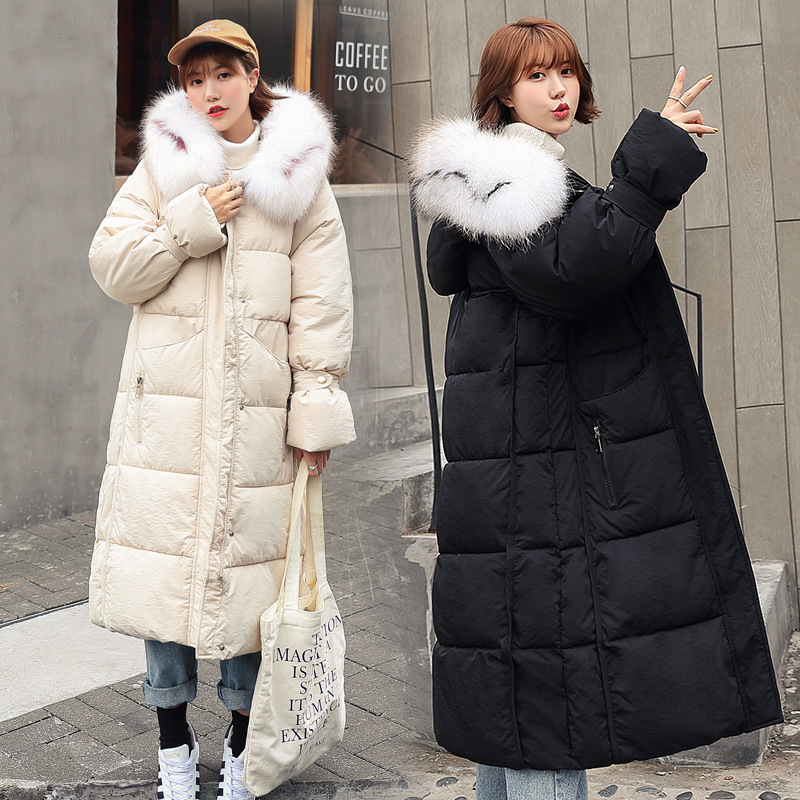 

Coat Women Winter 2019 Winter New Fashion Thickening Loose Korean Coat Hooded Fur Collar Down Cotton Long Women' Park, Black