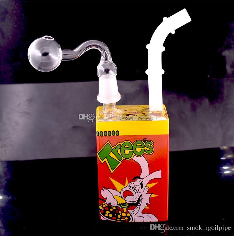 

Hitman Juice Box Dab Oil Rigs Bongs Liquid Sci Glass Cereal Box Water Pipes Themed Concentrate Beaker Bong with glass oil burner pipe