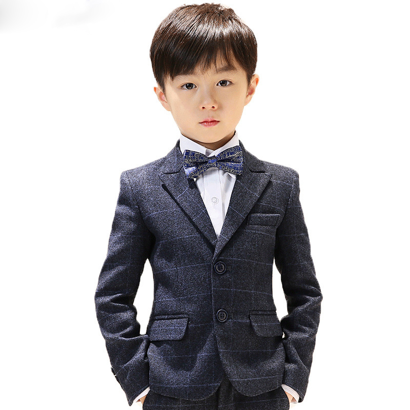 

2019 Children's Small Suit Boy's Korean Waistcoat Kids Suit Jacket Boys Formal Wear Plaid, Gray
