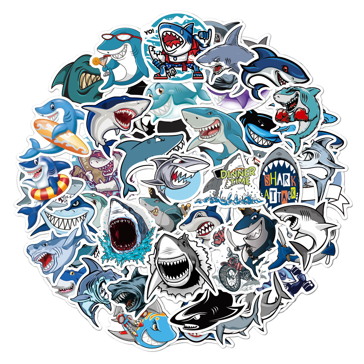 

50 Pcs Mixed Car Stickers Sea Shark graffiti For Skateboard Laptop Pad Bicycle Motorcycle PS4 Phone Luggage Decal Pvc guitar Stickers, Multi colors