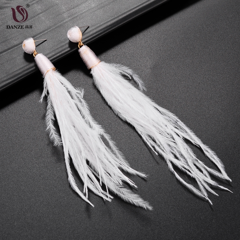 

DANZE Feather Earring for Women Big Statement Earrings White Tassel Long Drop Earrings Fashion Dangle Earing Boho Ear Jewelry