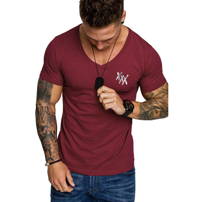 

E-BAIUHI Men Summer T-shirt 2021 Fashion Casual Short Sleeve V-neck Brand Male Tops Tees t-shirt Slim Fit T-shirts L372