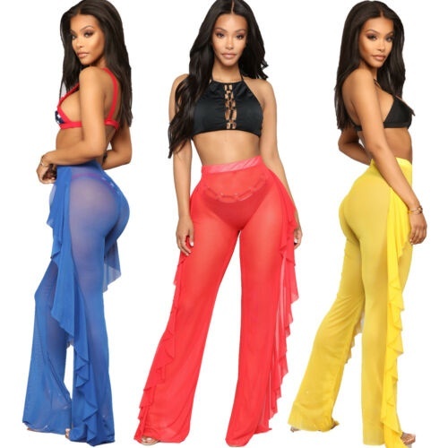 

Women Side Ruffle cover ups bottoms Mesh Swimwear Beach swimsuit Cover Ups Pant