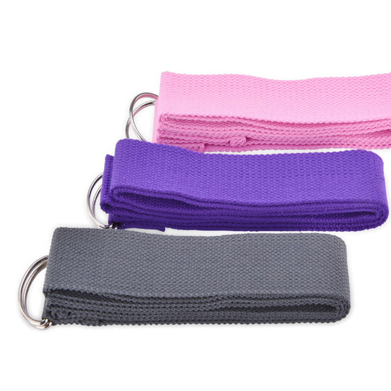 

4 Colors Women Yoga Stretch Strap D-Ring Belt Fitness Exercise Gym Rope Figure Waist Leg Resistance Fitness Bands Cotton