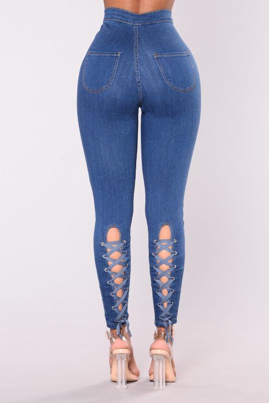 

Tall waist euramerican bind corns elastic jean feet pants, Blue