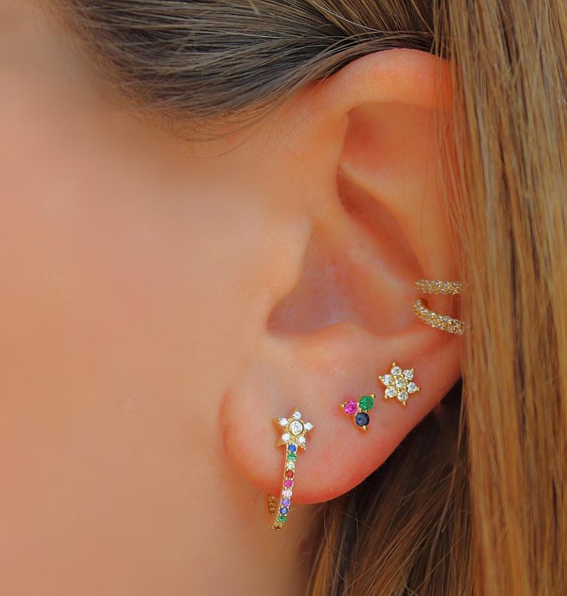 

classic simple Moon Star rainbow cz Earring stud For Women Antique Gold Earring Oorbellen Brincos Jewelry Accessories