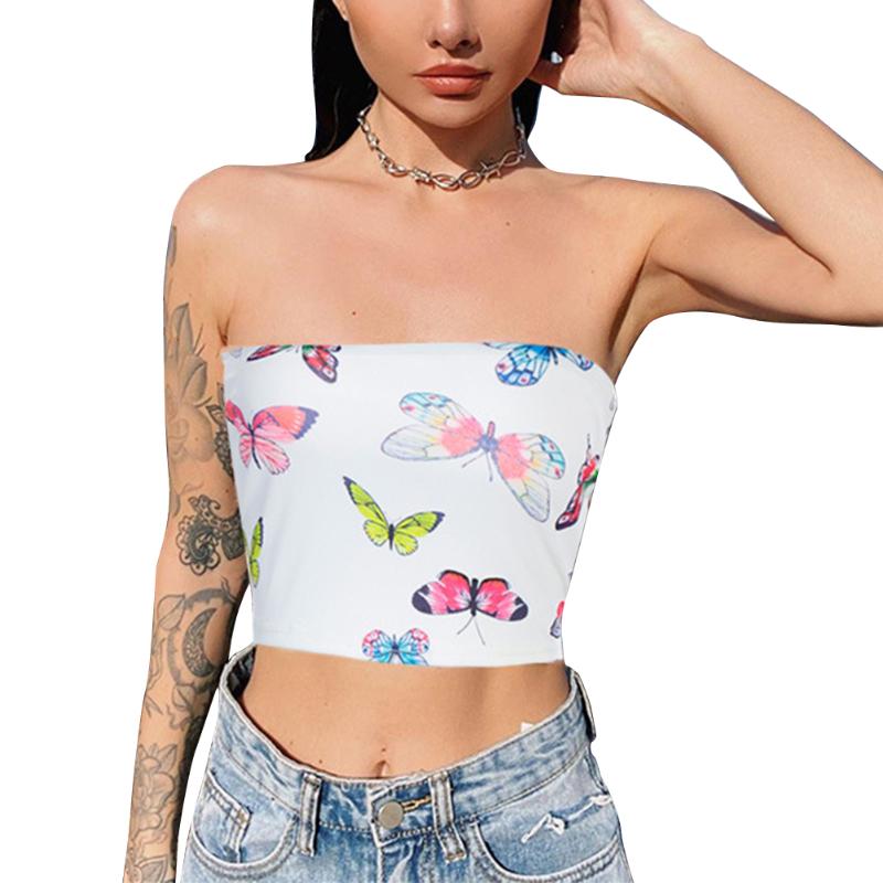 

Rainbow Butterfly Print Tank Top Sweet Girls Fashion Bandeau Sleeveless Summer Cropped Top Vest 2020 New Crop Tops Clothing