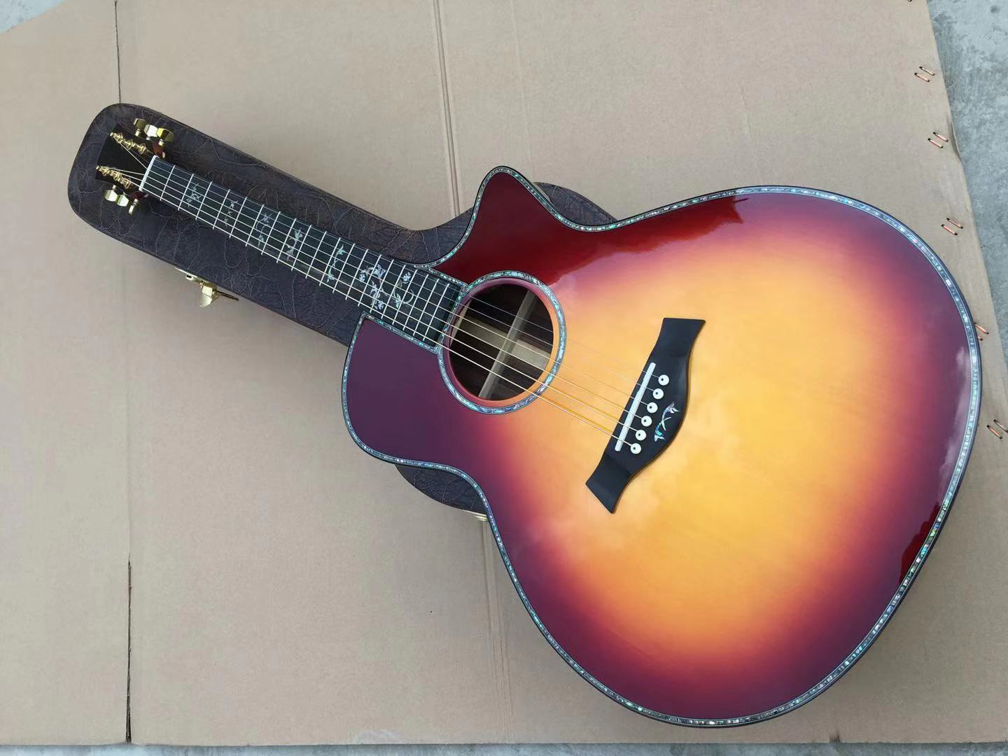 

2022 New 40-inch rounded acoustic acoustic guitar, spruce red pine top, ebony side and back. Ebony fretboard Abalone shell inlay binding
