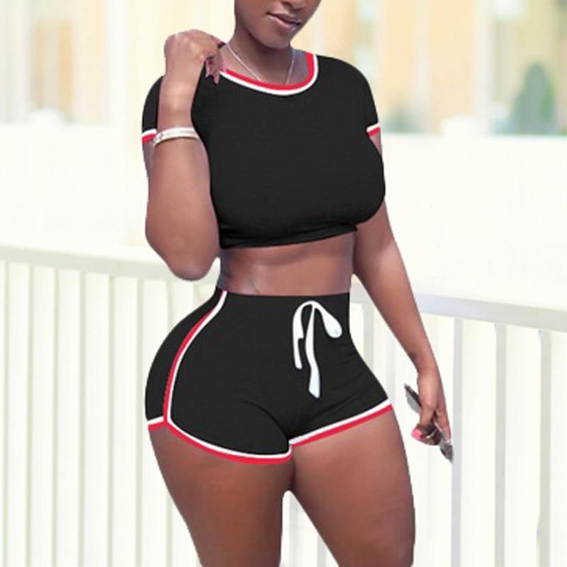 

2 Pieces Summer Women Set Outfitsweat Suits Tops + Short Soild Female Casual Short Sleeve Tracksuit #T2G, Coffee