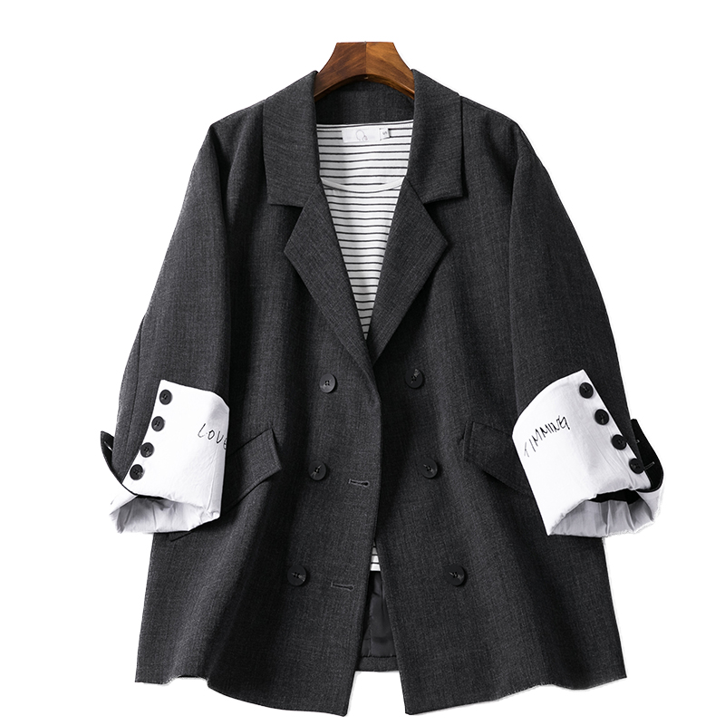 

Korean Retro Ladies Blazer Stylish Simple Solid Black Loose Suit Jacket Casual Spring Autumn Women Jacket Large Size MM60NXZ