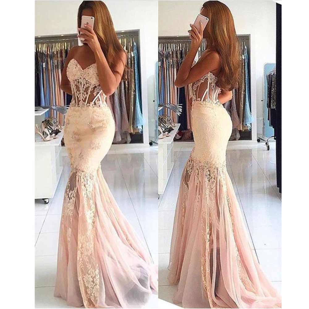 

See Through Prom Dresses Mermaid Sweetheart Off the Shoulder Tulle Lace Beaded Party Maxys Evening Dresses Robe De Soiree, Same as image